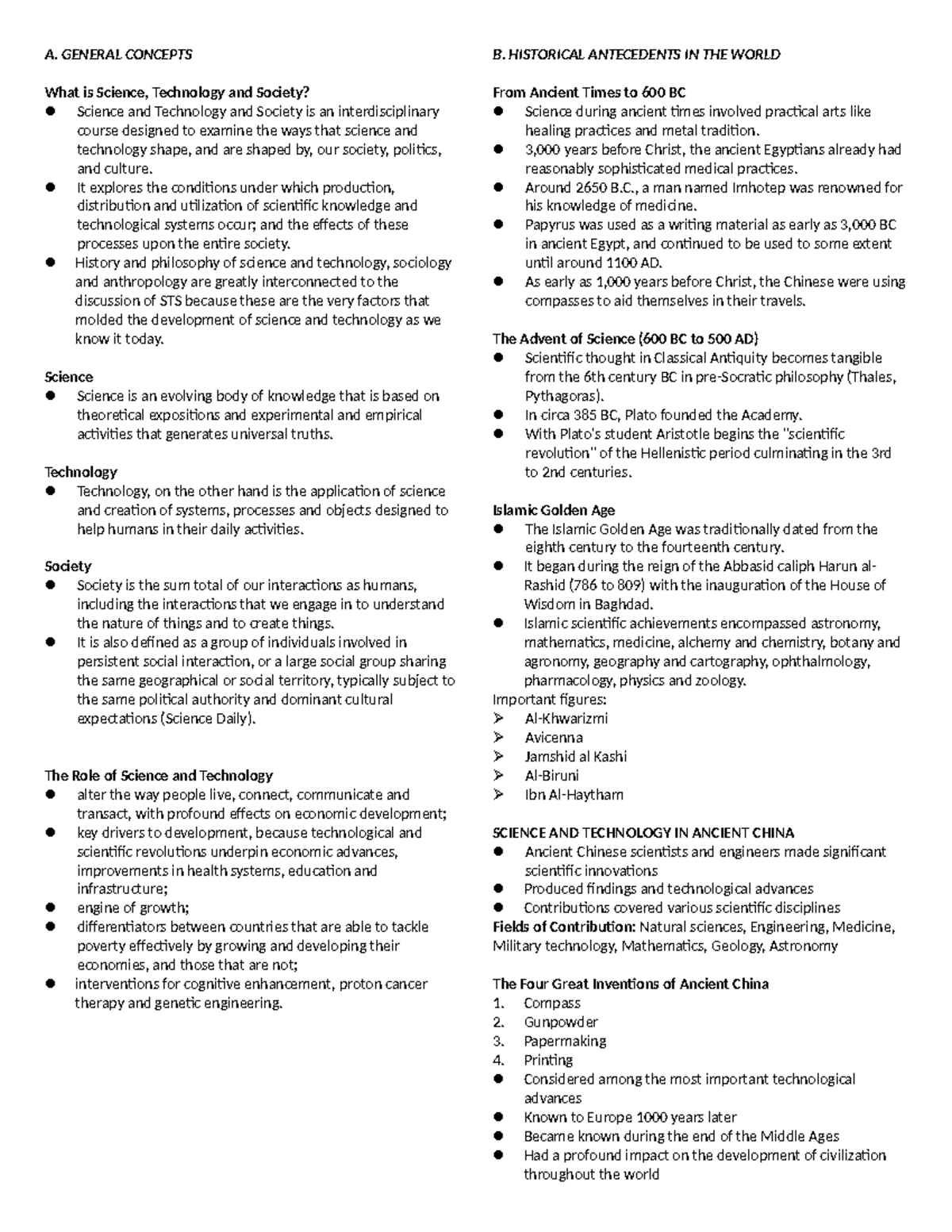 Prelims Reviewer for STS: Understanding Science, Technology, and ...