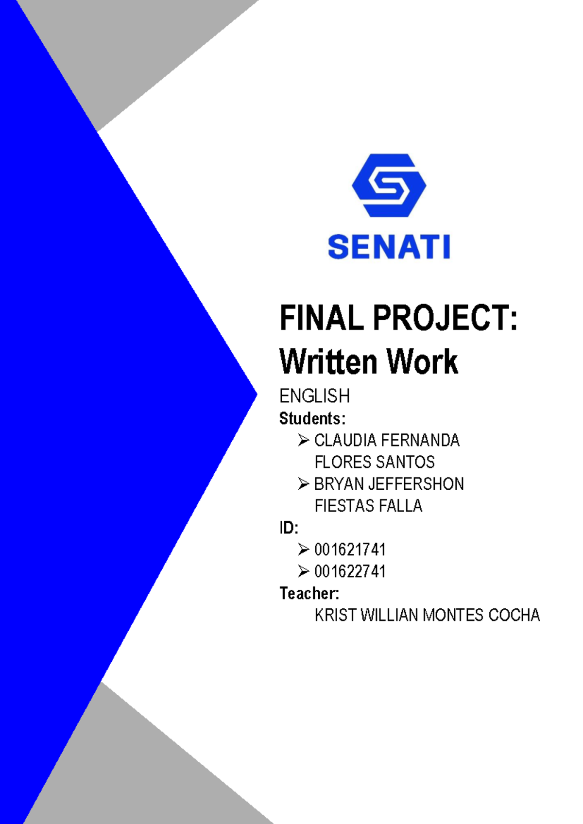 English - Final Project Written WORK - FINAL PROJECT: Written Work ...