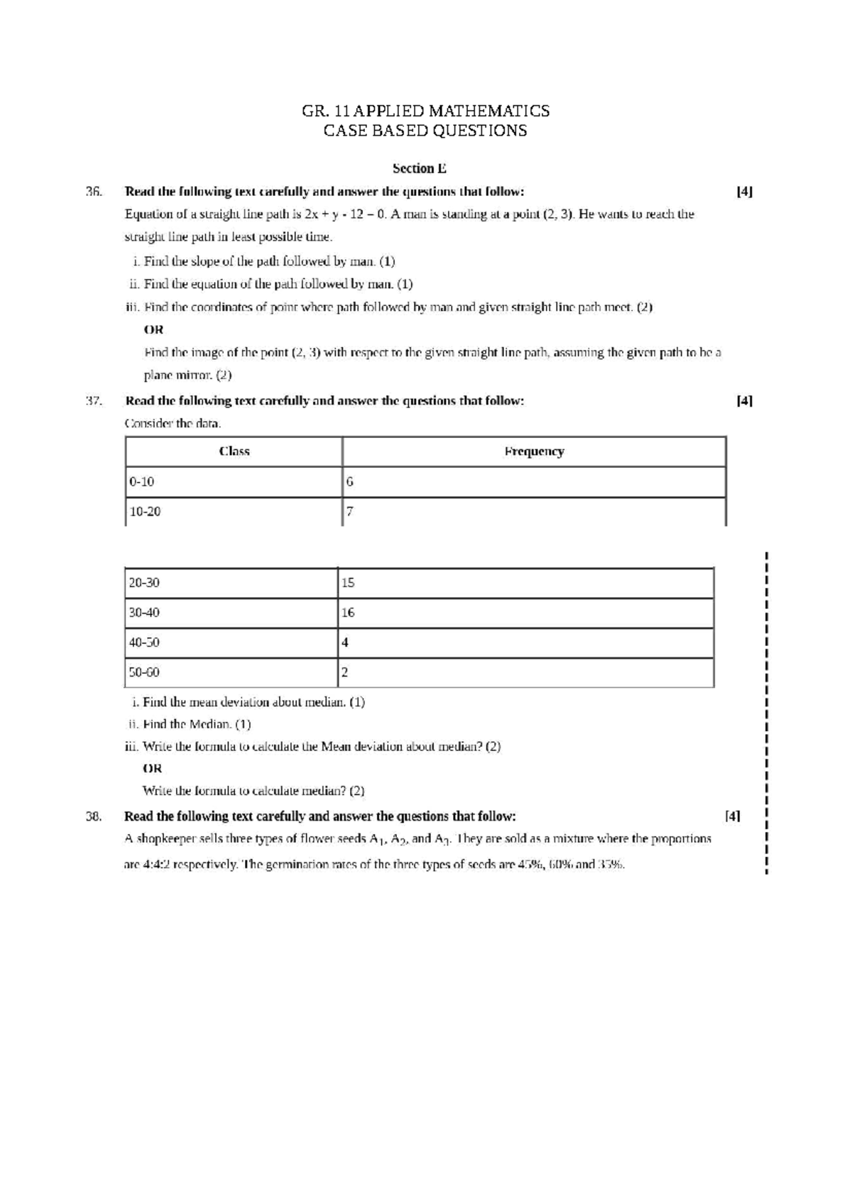 GR. 11 APPLIED MATHEMATICS CASE STUDY QUESTIONS - Studocu