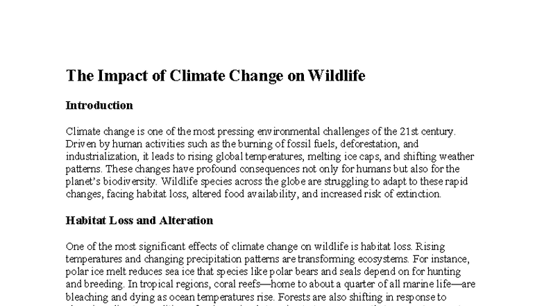 The Impact of Climate Change on Wildlife: A Comprehensive Study - Studocu