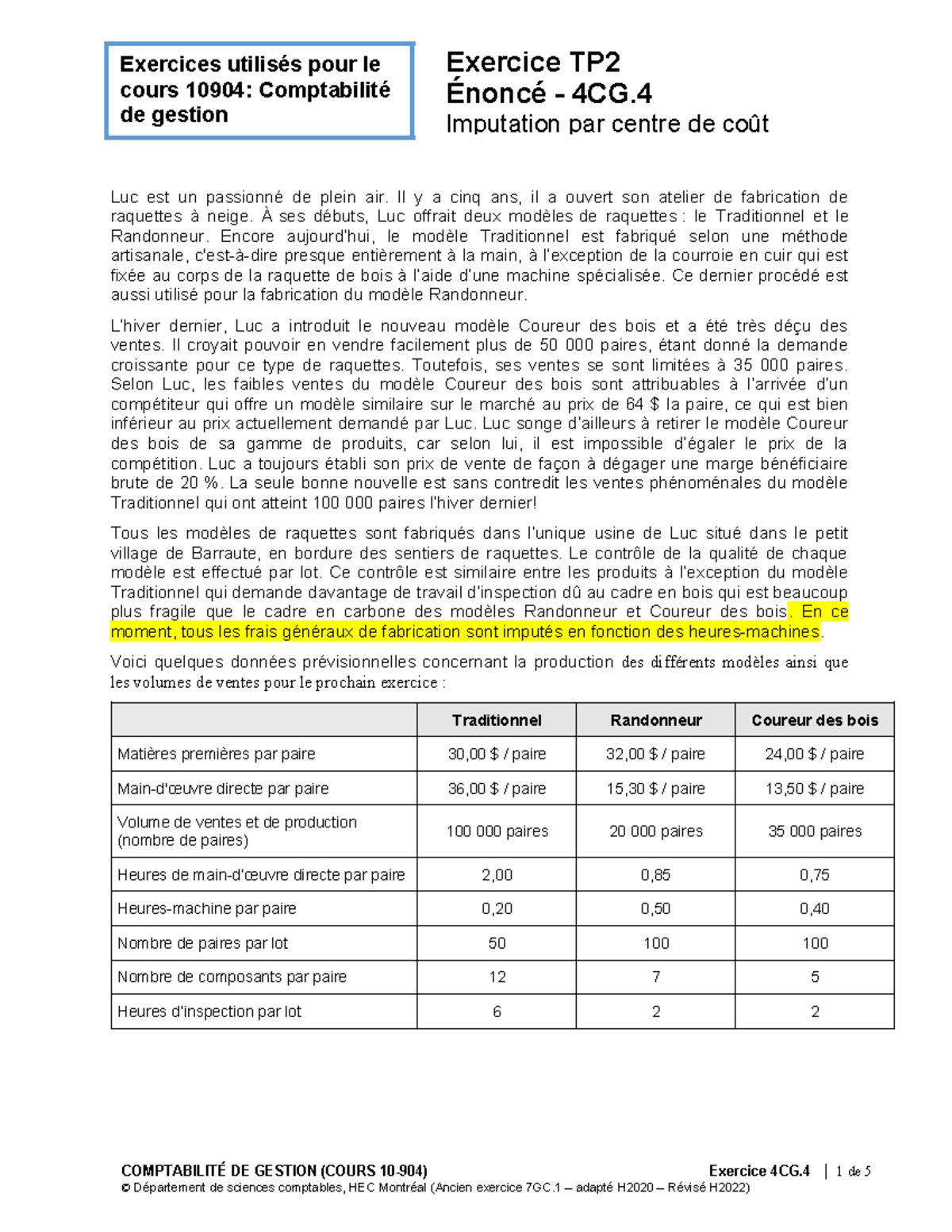 TP2 Exercice 4CG - Corrigé de Comptabilité de Gestion 10904 - Studocu