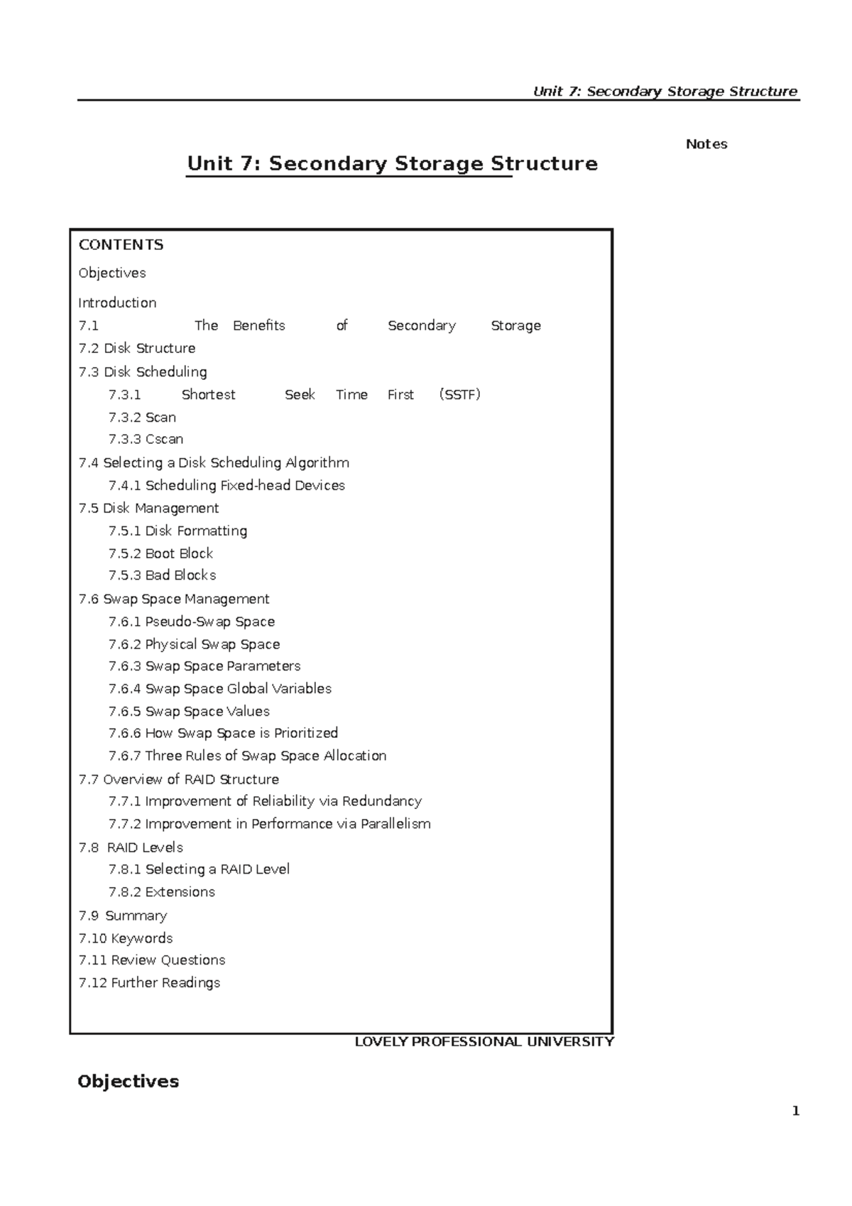 Unit 7 - Secondary Storage Structure Lecture Notes (CS101) - Studocu