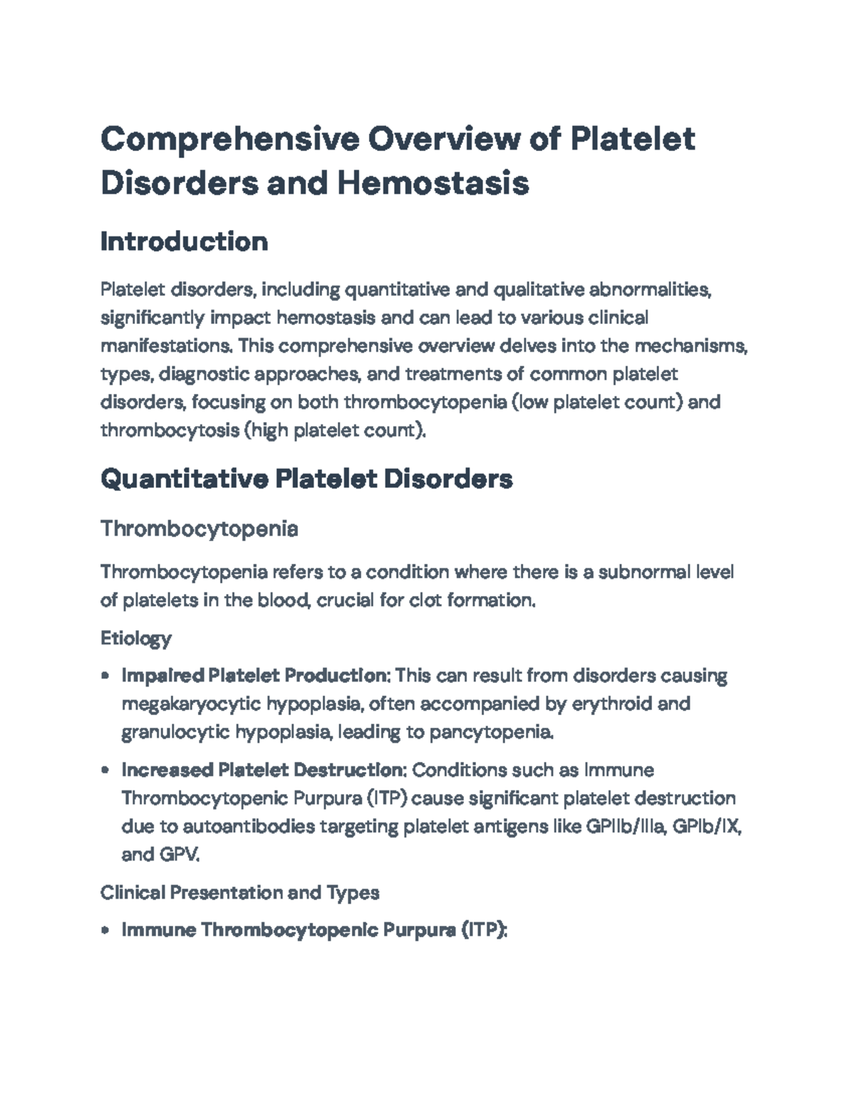 Comprehensive Overview of Platelet Disorders and Hemostasis (HEMO 101 ...