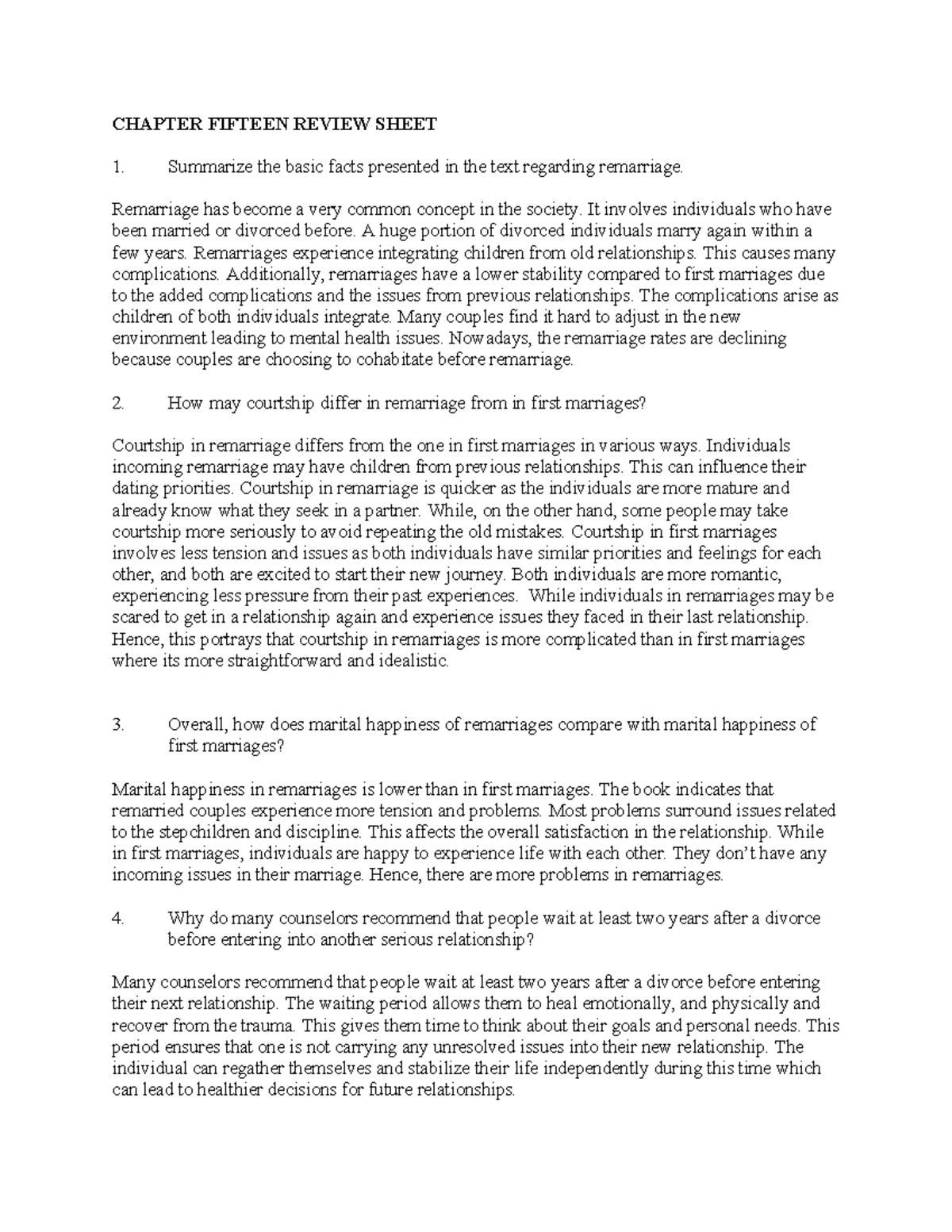 Chapter 15 Review Sheet - CHAPTER FIFTEEN REVIEW SHEET Summarize the ...