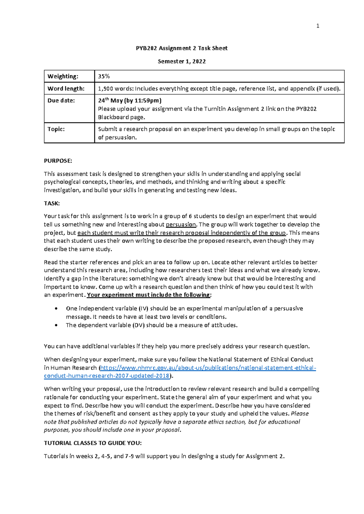 Task sheet 2 - PYB202 Assignment 2 Task Sheet Semester 1, 2022 ...