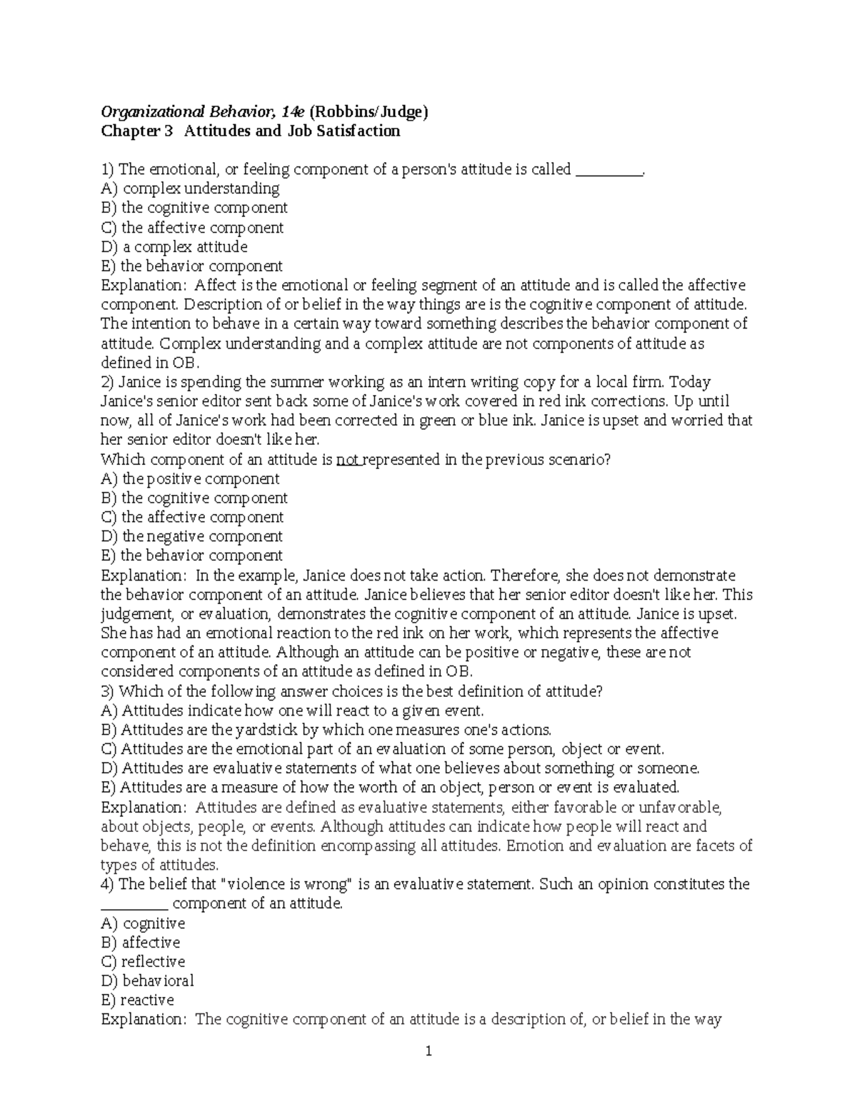 OB 14e Chapter 3: Attitudes and Job Satisfaction Study Guide - Studocu
