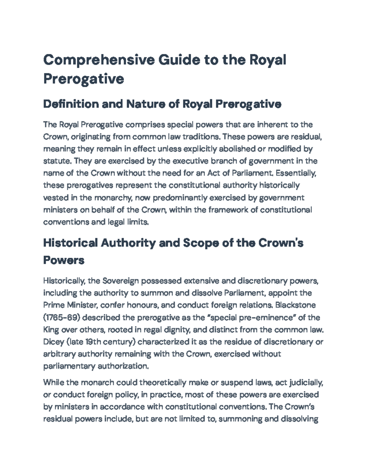 Comprehensive Overview of the Royal Prerogative and Its Limitations ...