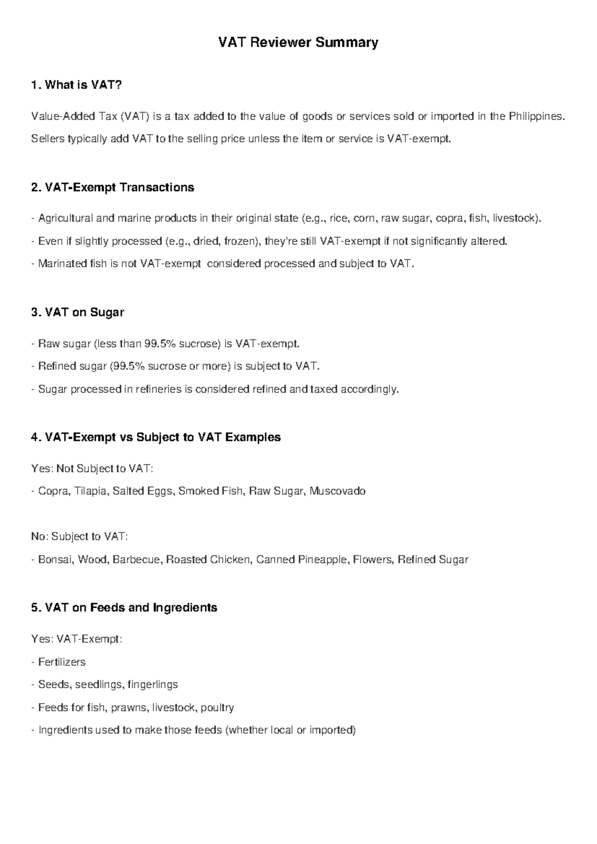 VAT Reviewer Summary: Key Concepts and Exemptions in the Philippines ...
