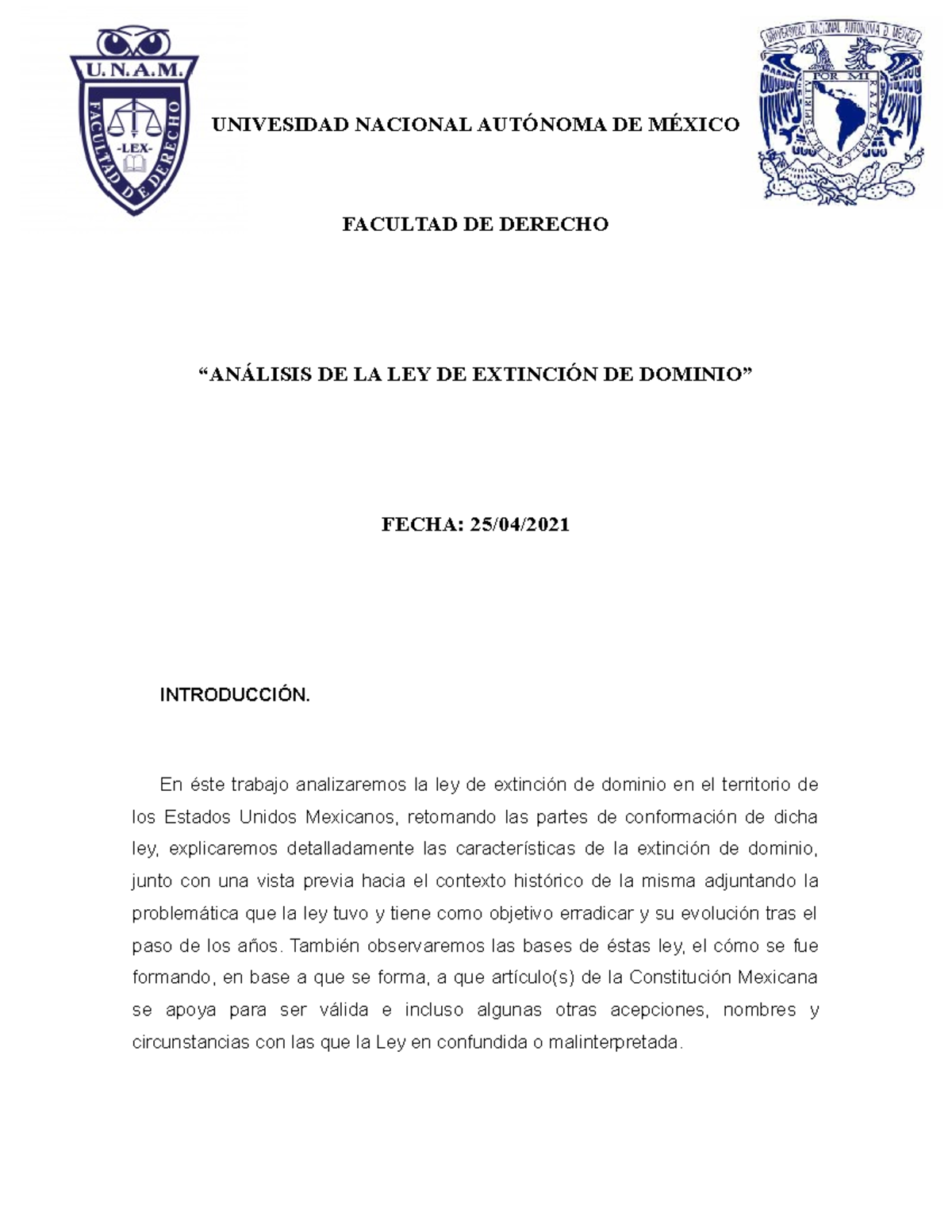 Análisis de la Ley de Extinción de Dominio - UNIVESIDAD NACIONAL ...
