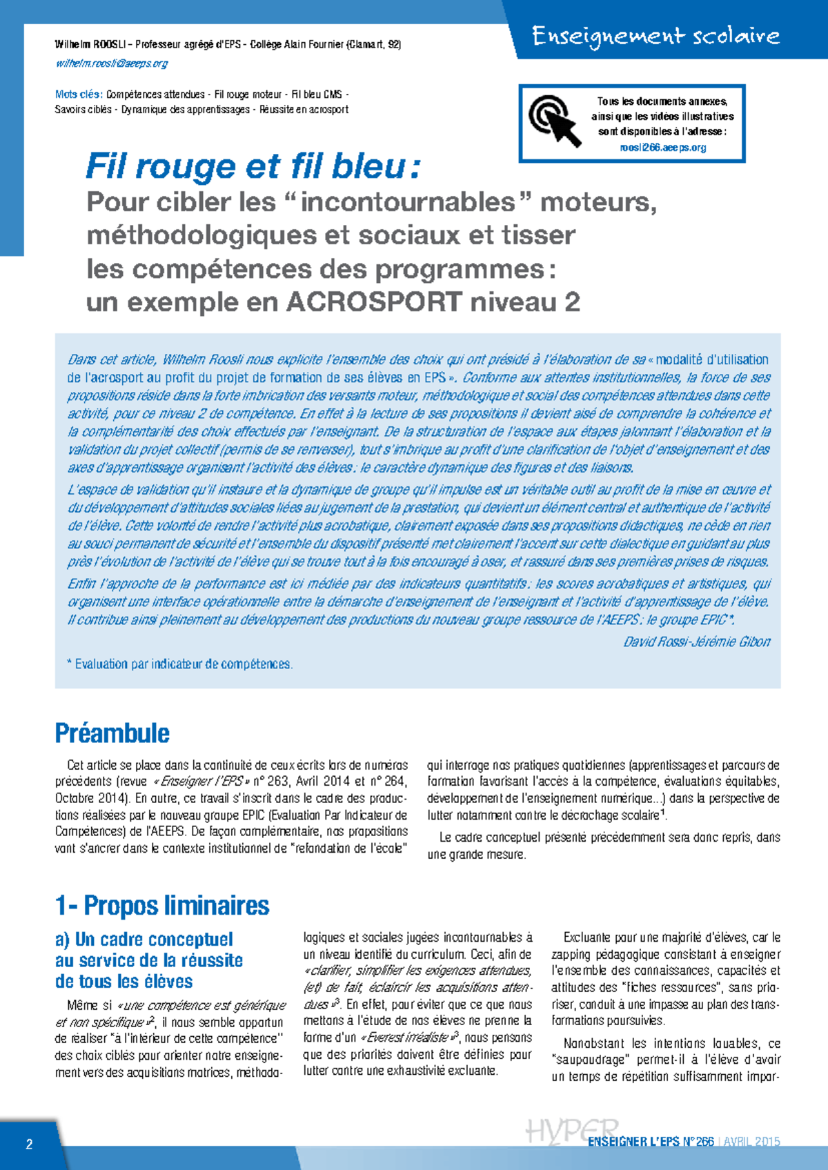 Acrosport Niveau 2 : Fil Rouge et Fil Bleu en EPS - Roosli - Studocu