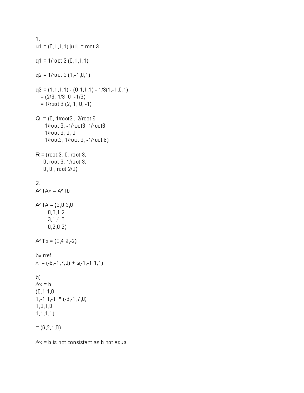 Linear Algebra: Lecture Tutorial Notes (1522) - Studocu