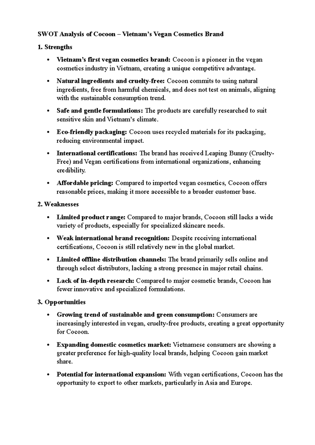 SWOT Analysis of Cocoon: Strategies for Vietnam's Vegan Cosmetics Brand ...