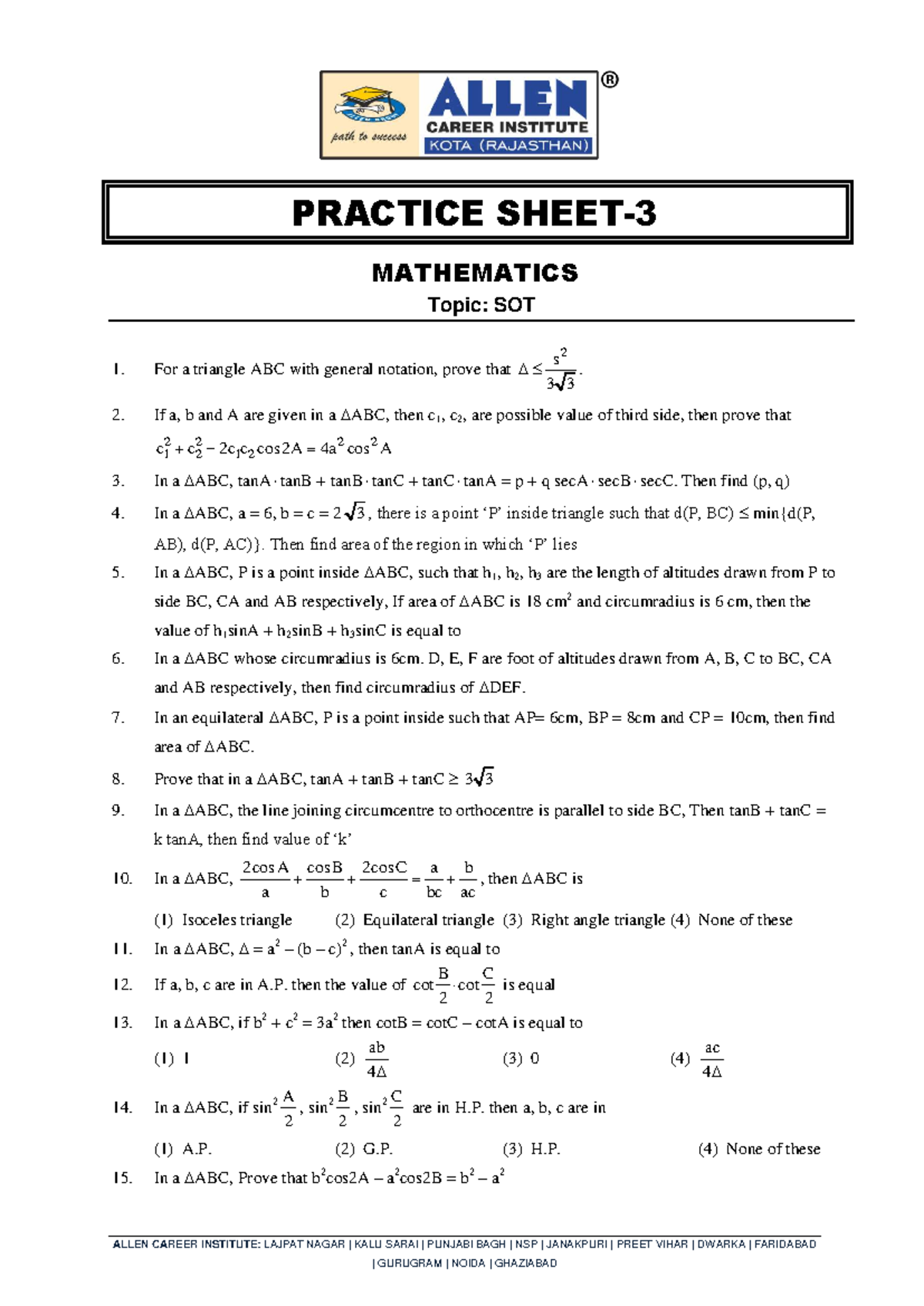 SOT-3 Final Exam Mathematics: Triangle Properties and Proofs - Studocu