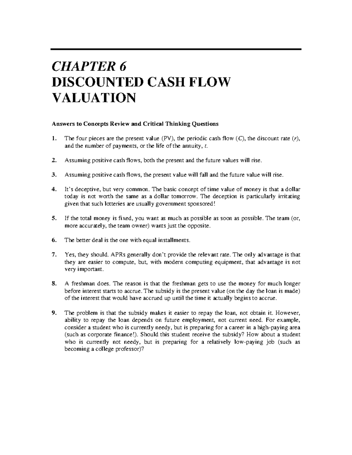 Chap 4 Solution - CHAPTER 6 DISCOUNTED CASH FLOW VALUATION Answers to ...