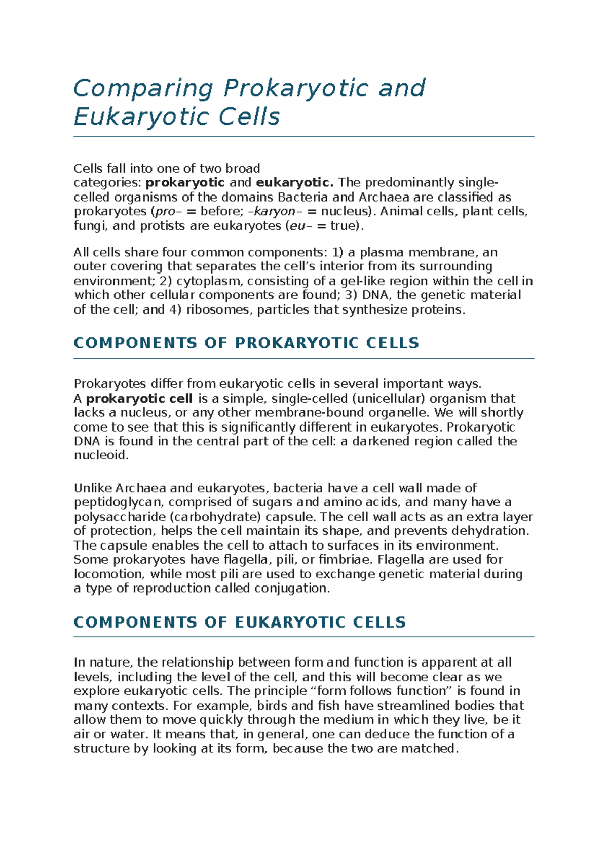 L1 - Comparative Study of Prokaryotic and Eukaryotic Cells - Studocu