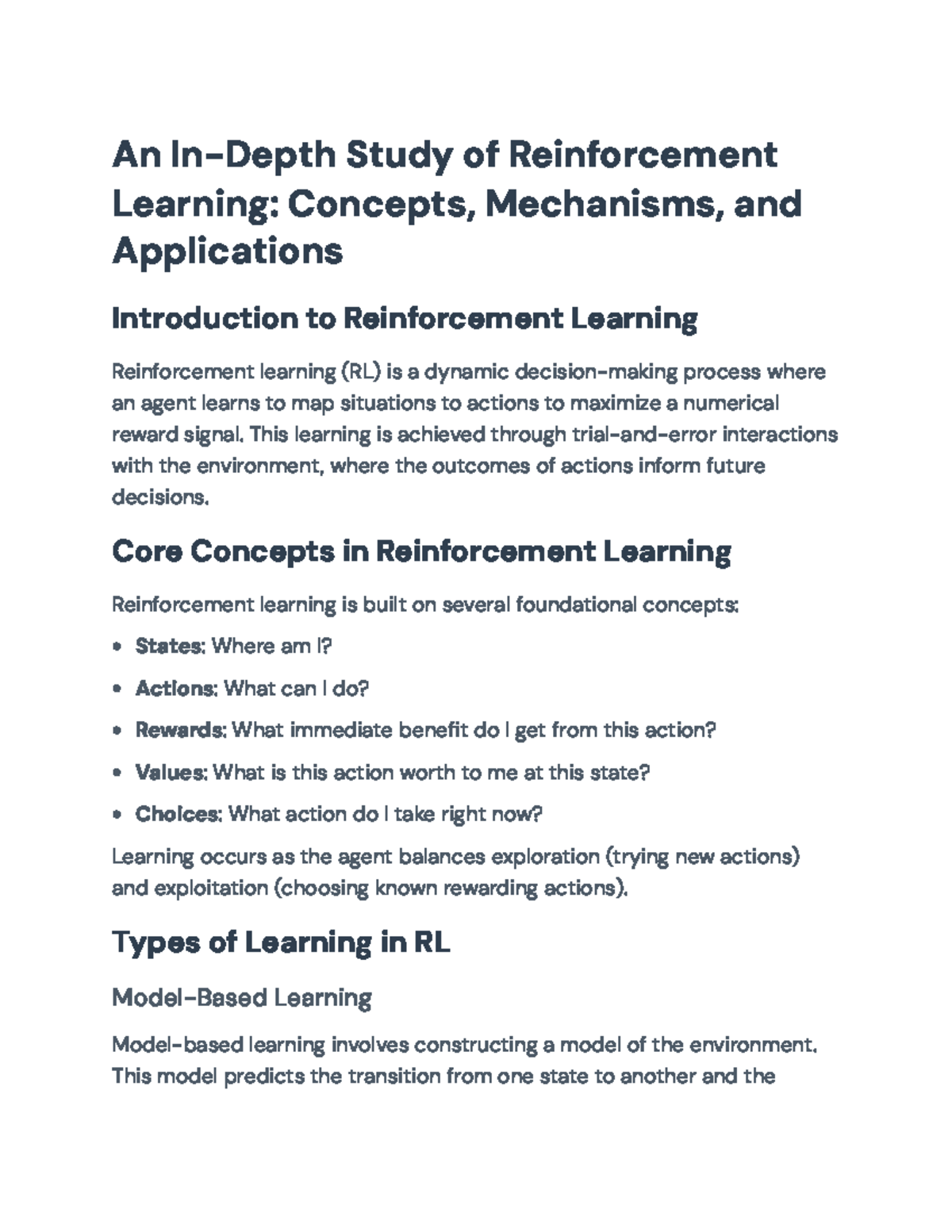 In-Depth Study of Reinforcement Learning Concepts and Applications - An ...