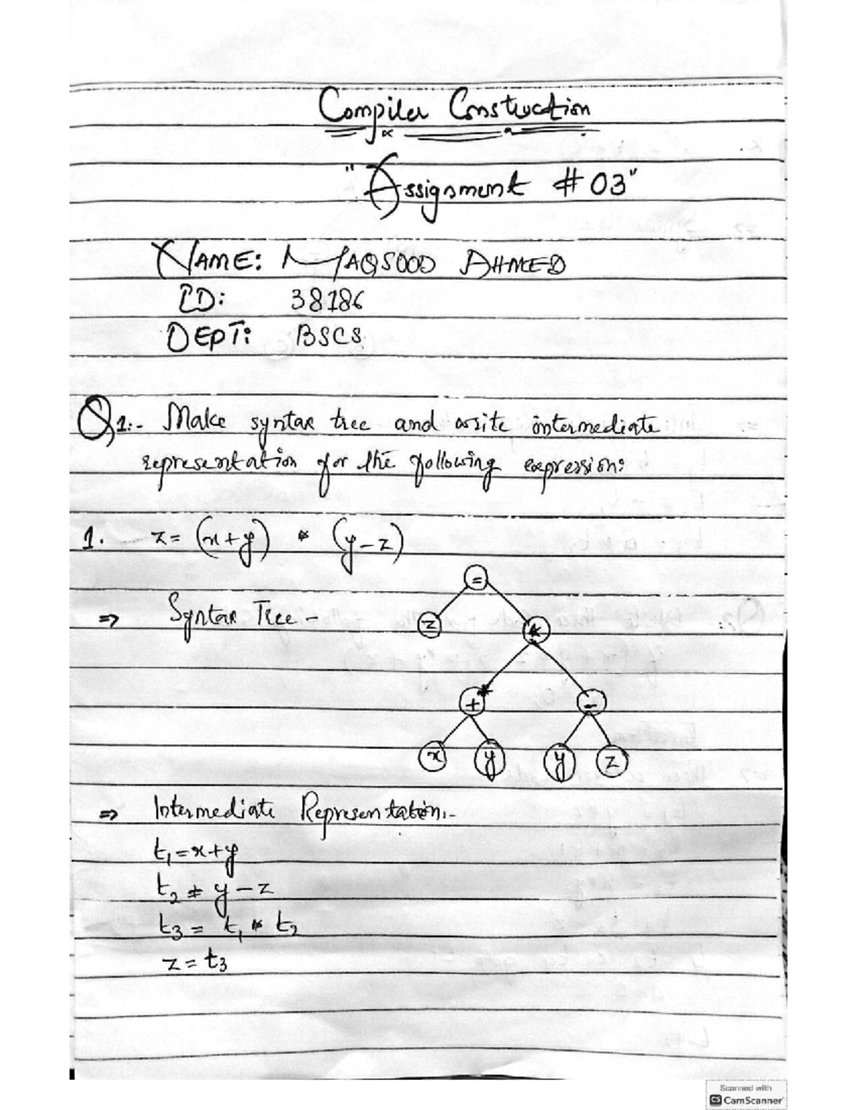 Assignment 03: Compiler Construction Syntax Trees & Intermediate Code ...
