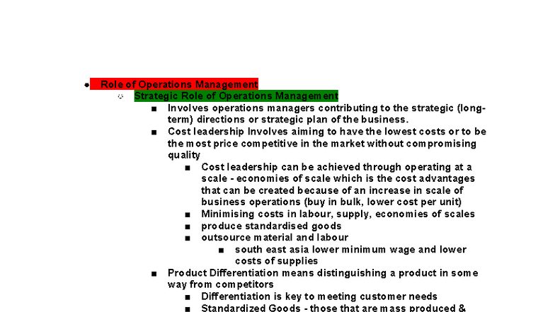 Business HSC - Operations Management Overview and Strategies - Studocu