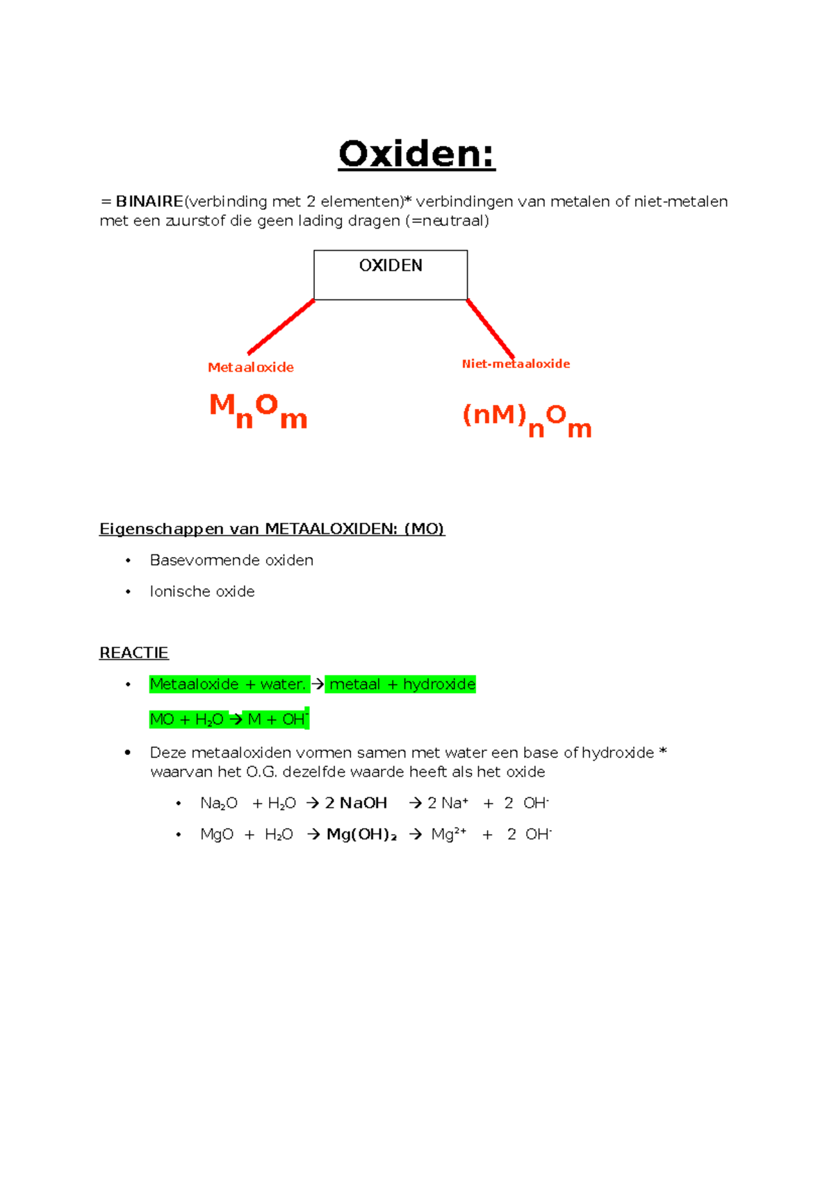 Organische Samenvatting: Oxiden en Hydroxiden in Chemie - Studocu