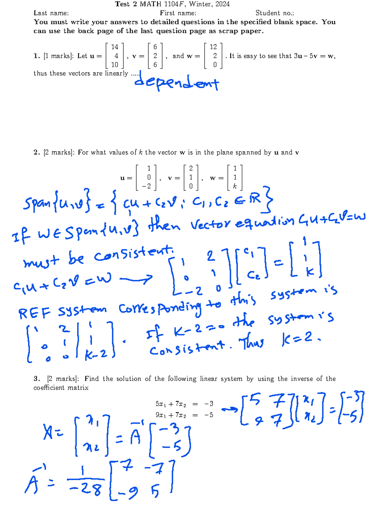 Test 2 Solutions MATH 1104F, Winter 2024 - Studocu
