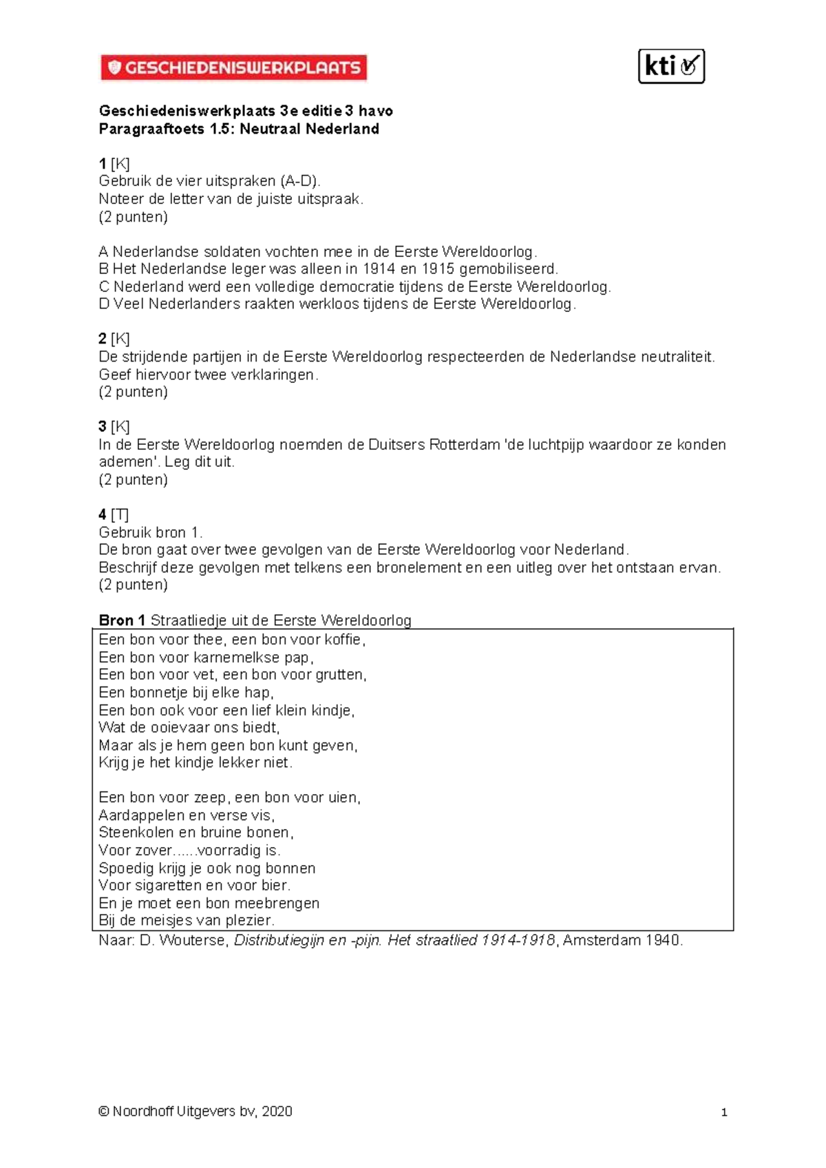 GWP3 3H H1 Par Toets 1 5 kti - Geschiedeniswerkplaats 3e editie 3 havo ...