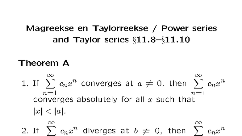 L15-19: Lecture Notes on Power Series and Taylor Series Theorems - Studocu