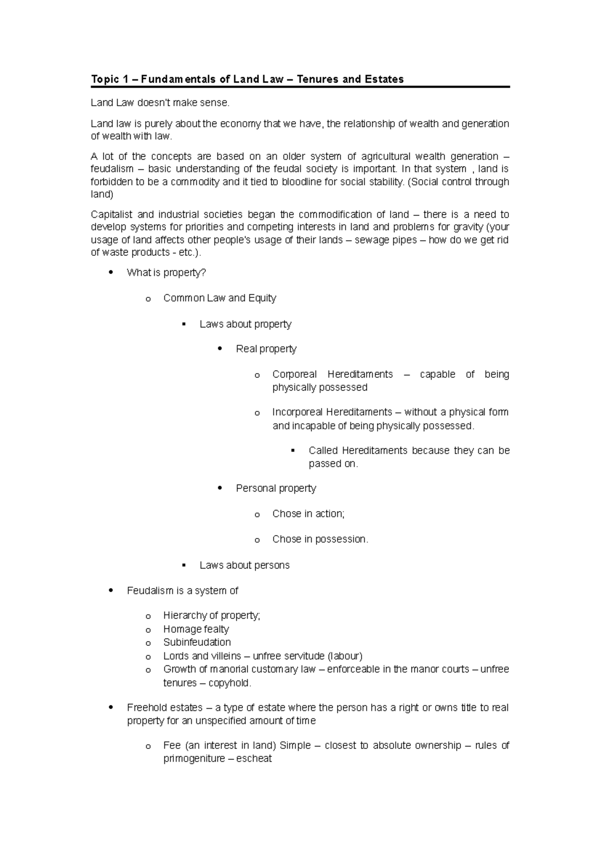 Lecture Notes - Land Law Fundamentals (Course Code: LAW101) - Studocu