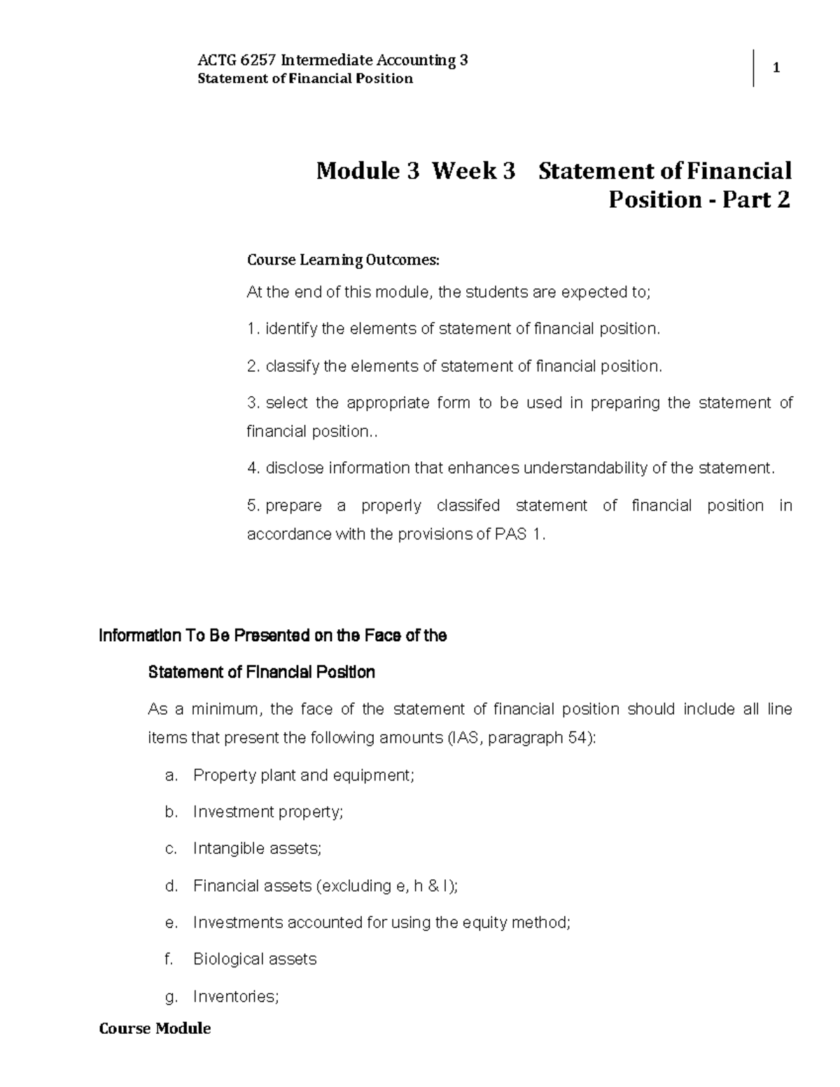 ACTG 6257 Intermediate Accounting 3 W3 Module 3 Statement of Financial ...