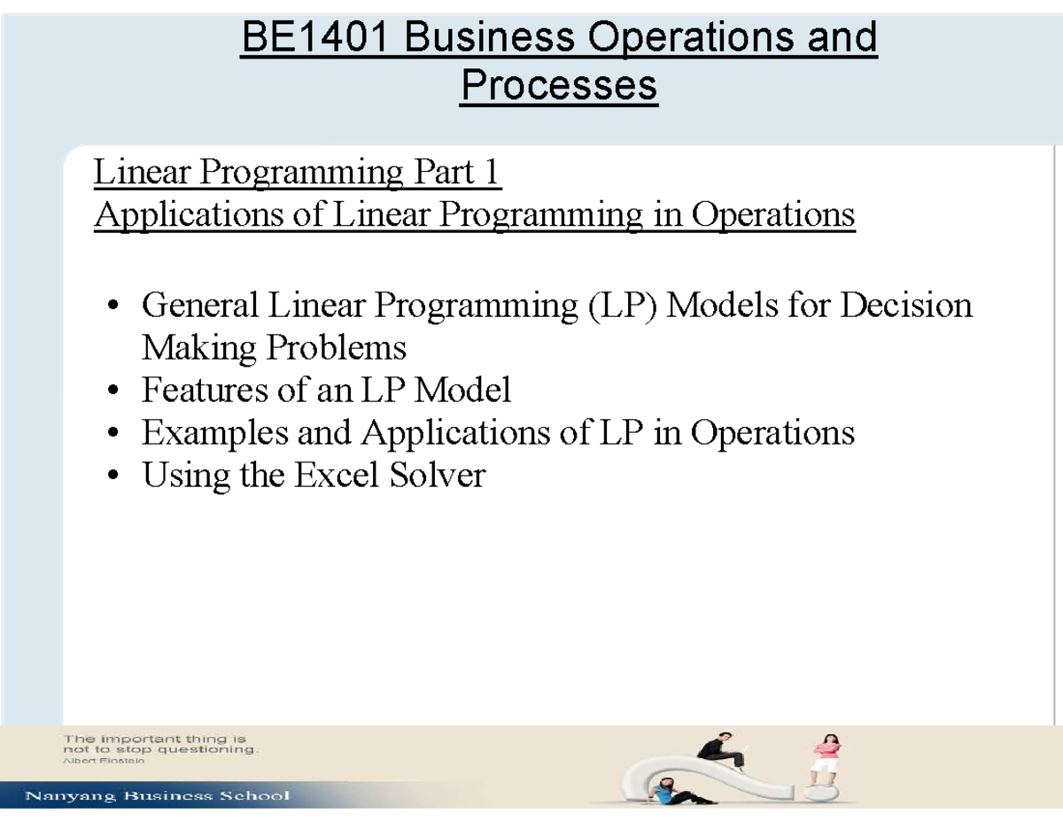 LP Part 1 - Lecture notes 1 - BE1401 - NTU - Studocu