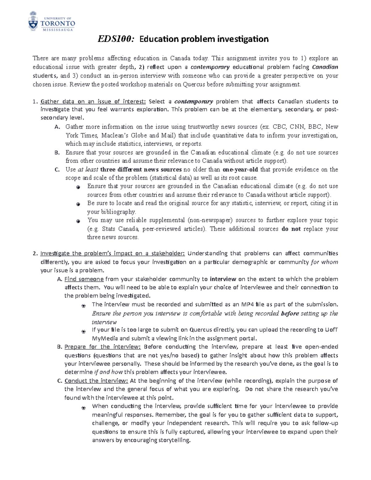 EDS100: Education Problem Investigation - Syllabus and Guidelines - Studocu