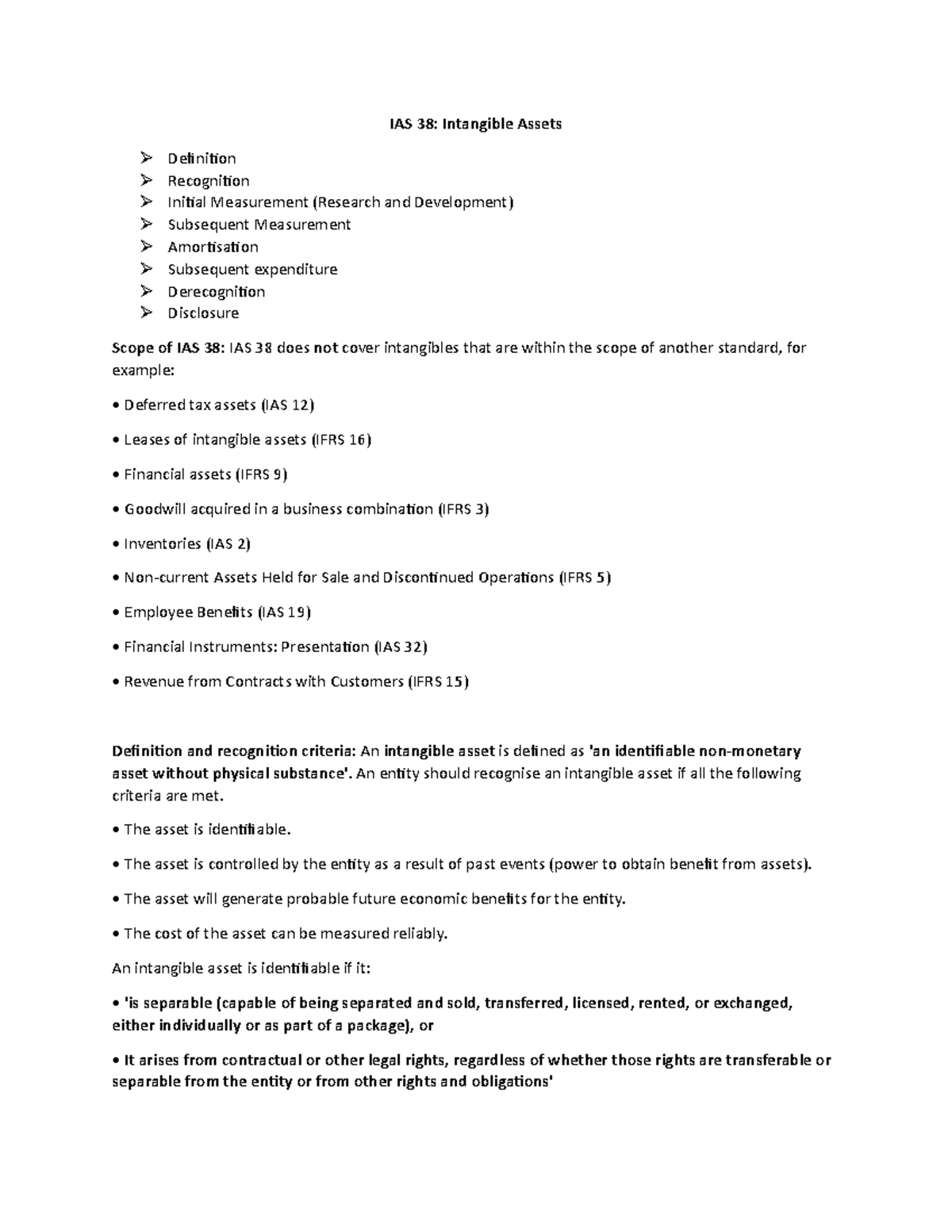 IAS 38: Comprehensive Overview of Intangible Assets and Recognition Criteria  - Studocu