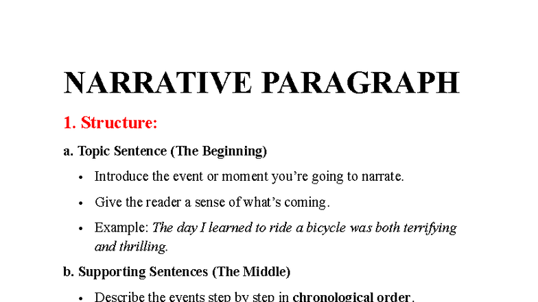 Narrative Paragraph Structure and Examples - MKM - Studocu
