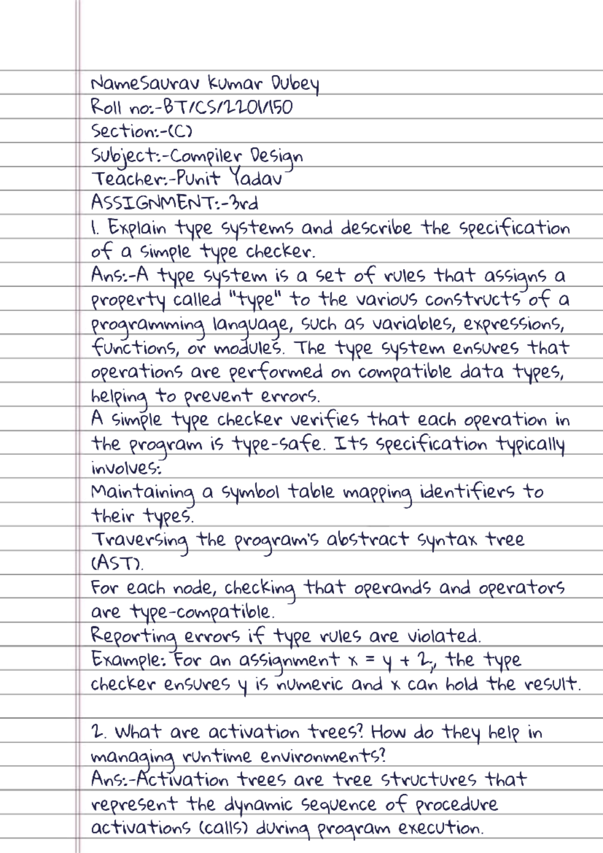 CDAcc 3 - Type Systems, Activation Trees, and Memory Allocation Notes ...