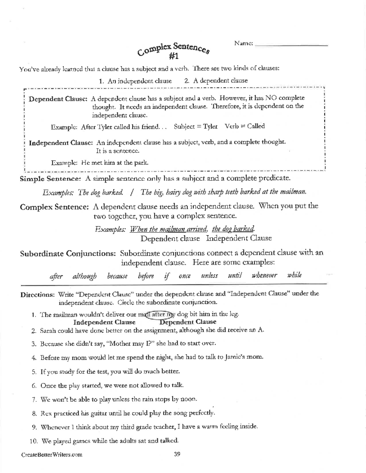 Complex Sentences: Understanding Independent & Dependent Clauses - Studocu