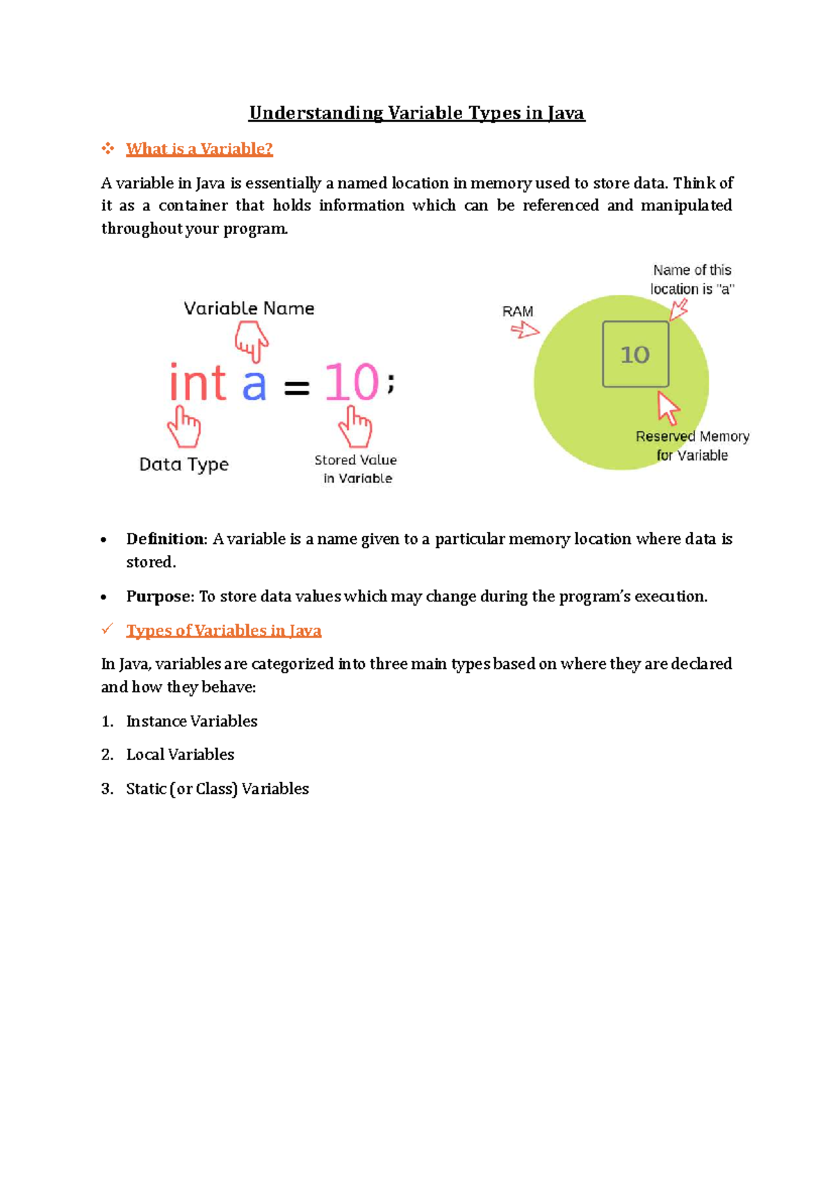Understanding Variable Types in Java: Special Notes on Instance ...