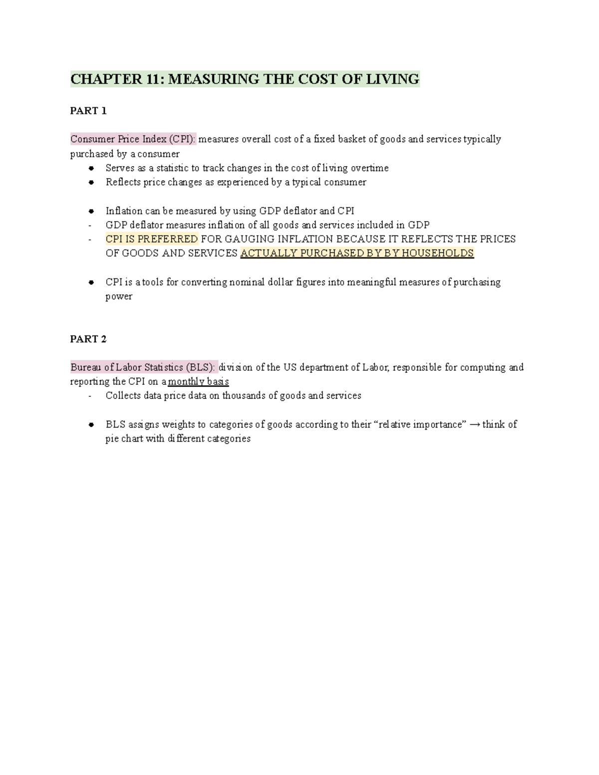 Chapter 11: Measuring the Cost of Living - Studocu