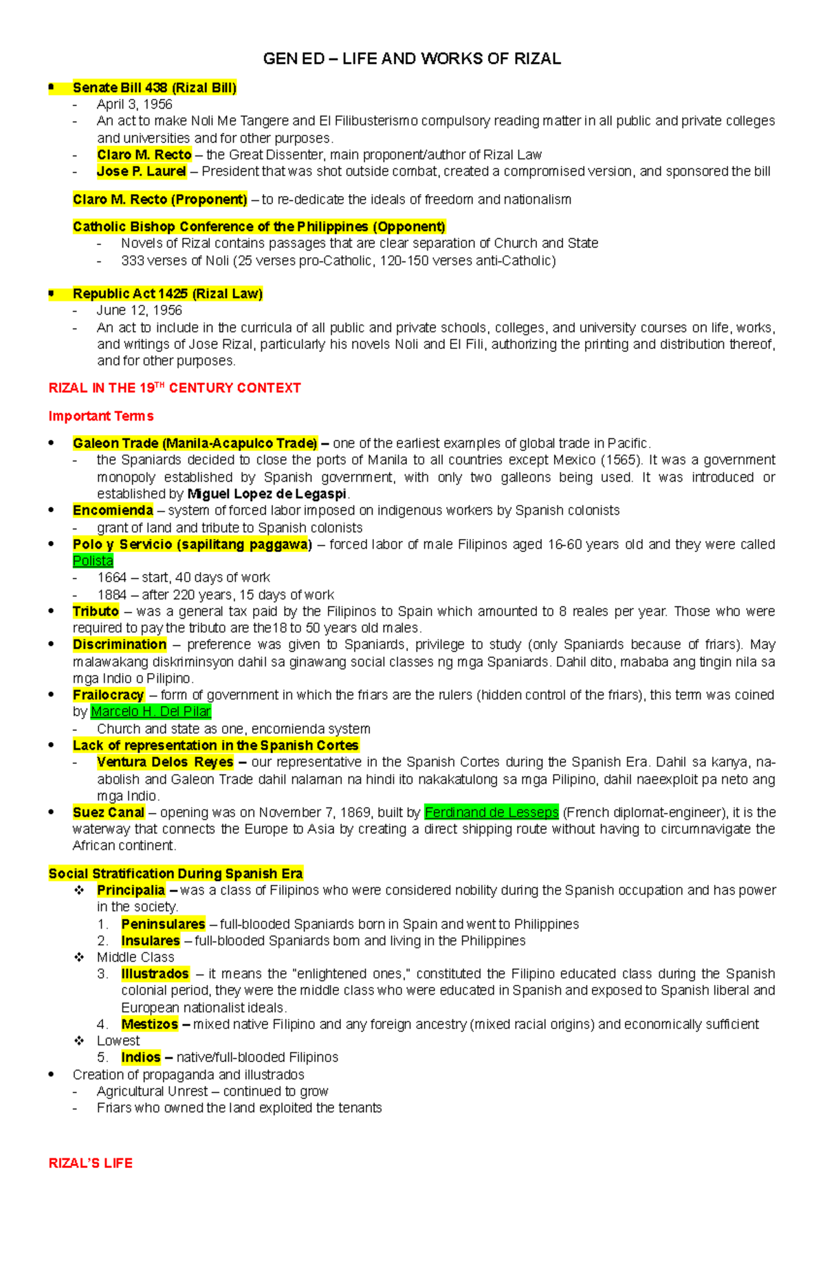 GEN ED LIFE AND WORKS OF RIZAL: A Comprehensive Study Guide - Studocu