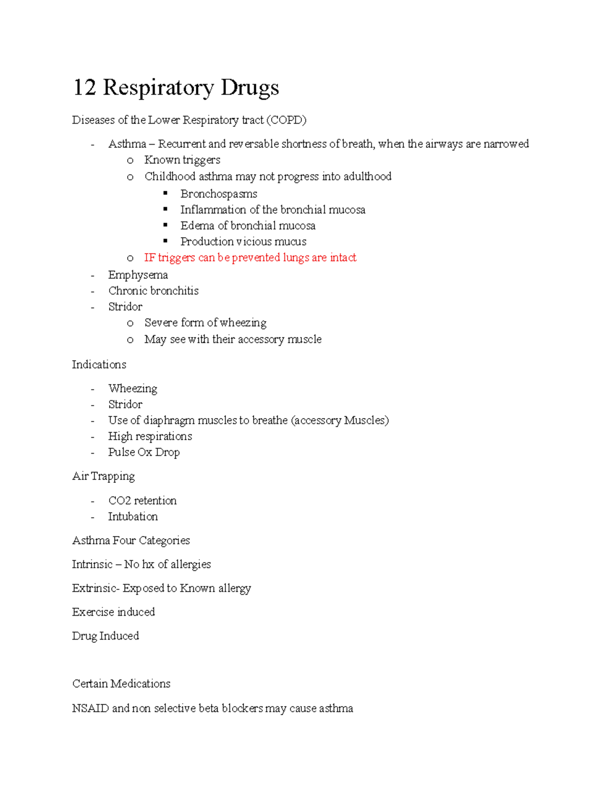 Respiratory Drugs Study Guide: COPD & Asthma Overview - Studocu