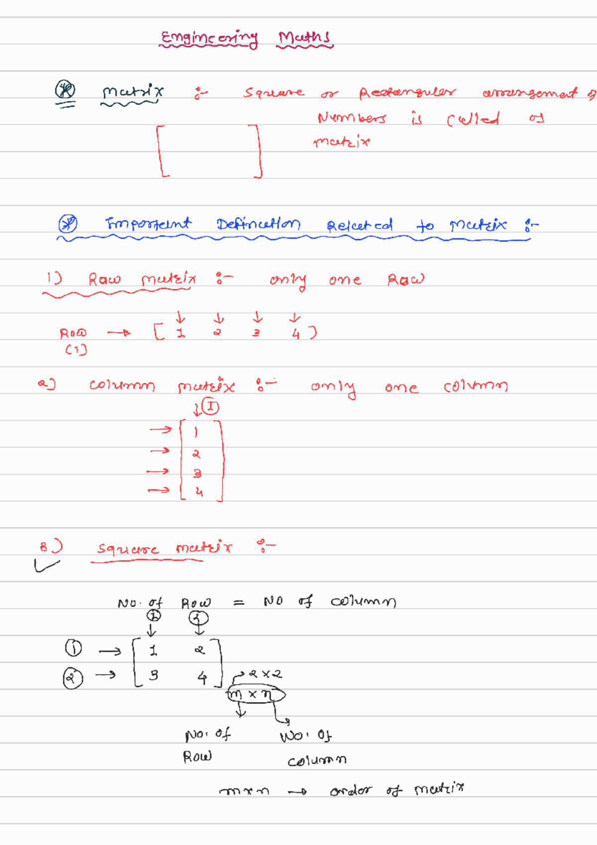 Lec 1,2: Engineering Maths - Matrix Definitions & Properties - Studocu