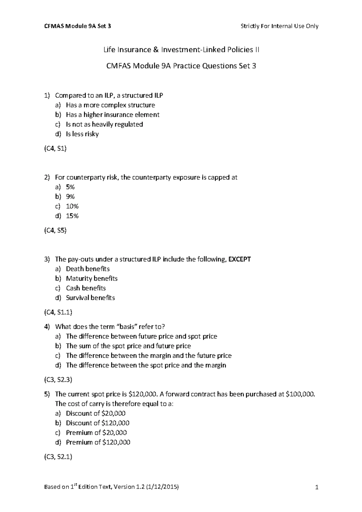 CMFAS Module 9A Mock Exam: Life Insurance Investment Linked Policies ...