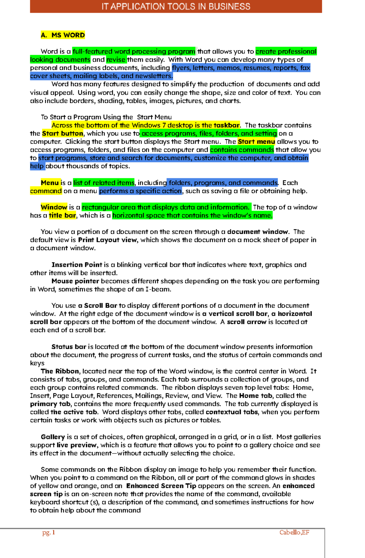 BCS 1-N Final Exam Study Guide: Navigating Microsoft Word Basics - Studocu