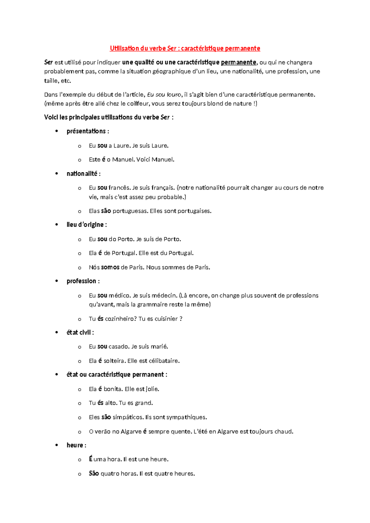 Utilisation des verbes Ser et Estar en français : caractéristiques et ...