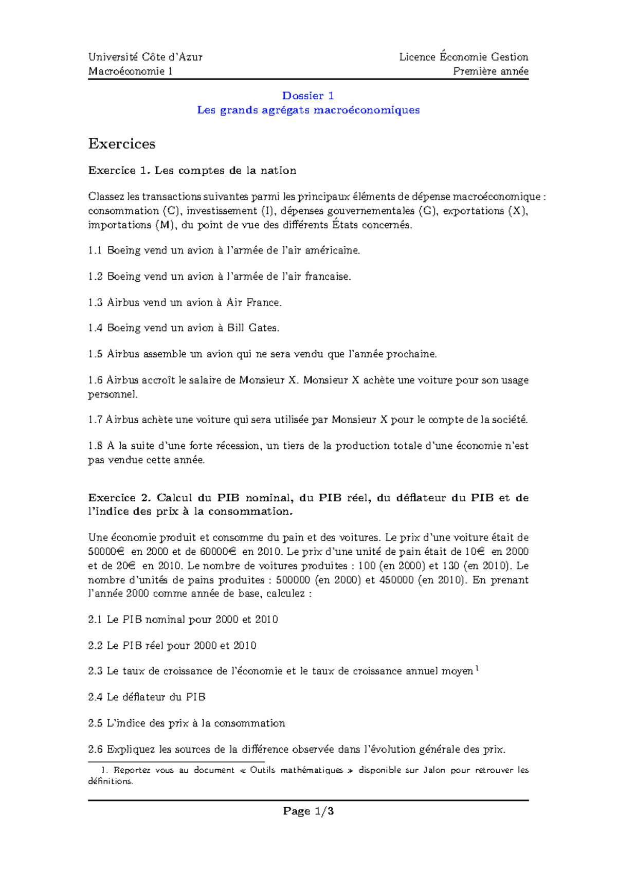 TD 1 Macroéconomie : Grands Agrégats et Calculs du PIB - Studocu