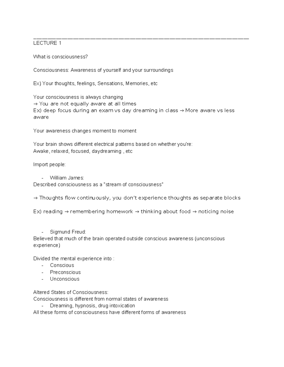 LECTURE 1 & 2: Understanding States of Consciousness - Studocu