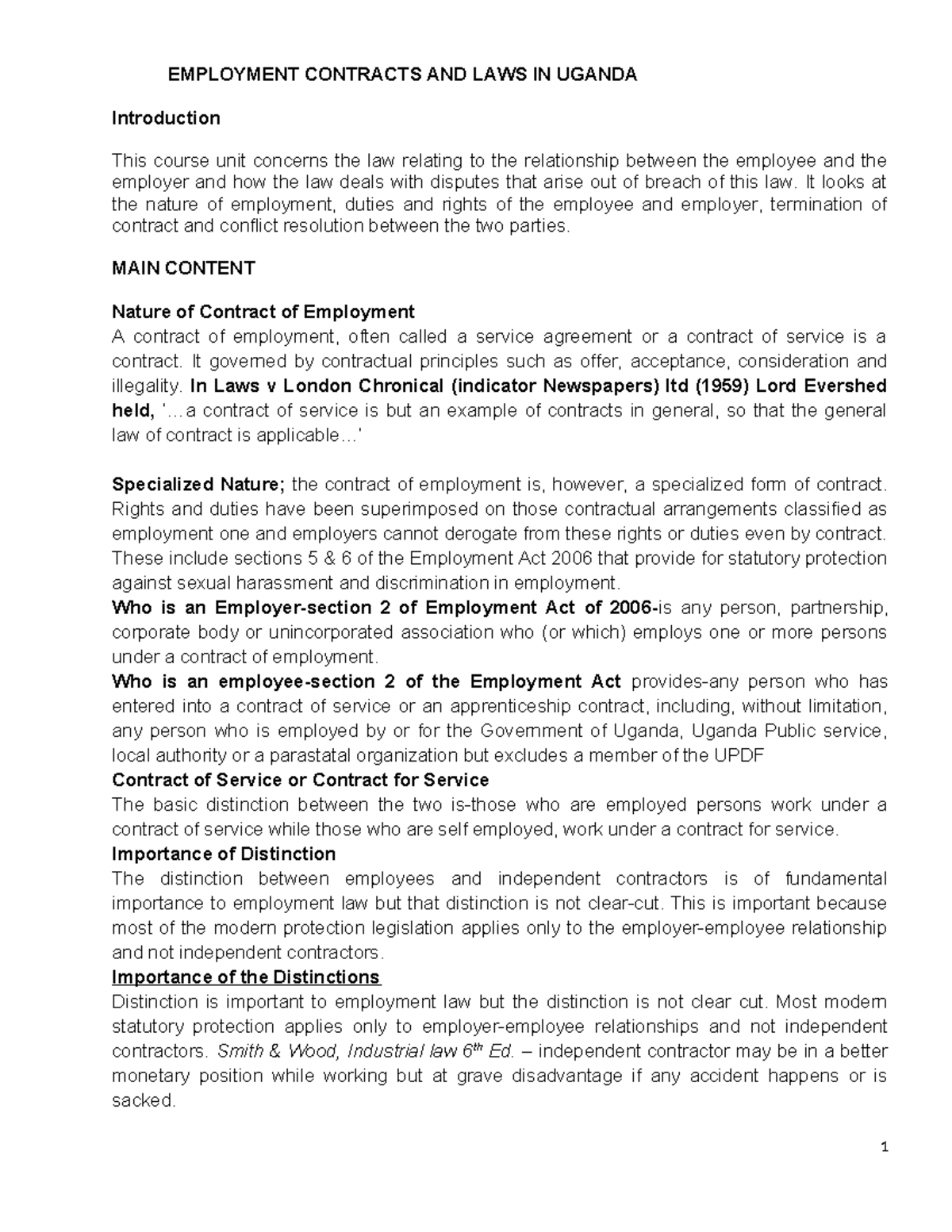 Labour Law Notes: Employment Contracts & Rights in Uganda (014818 ...