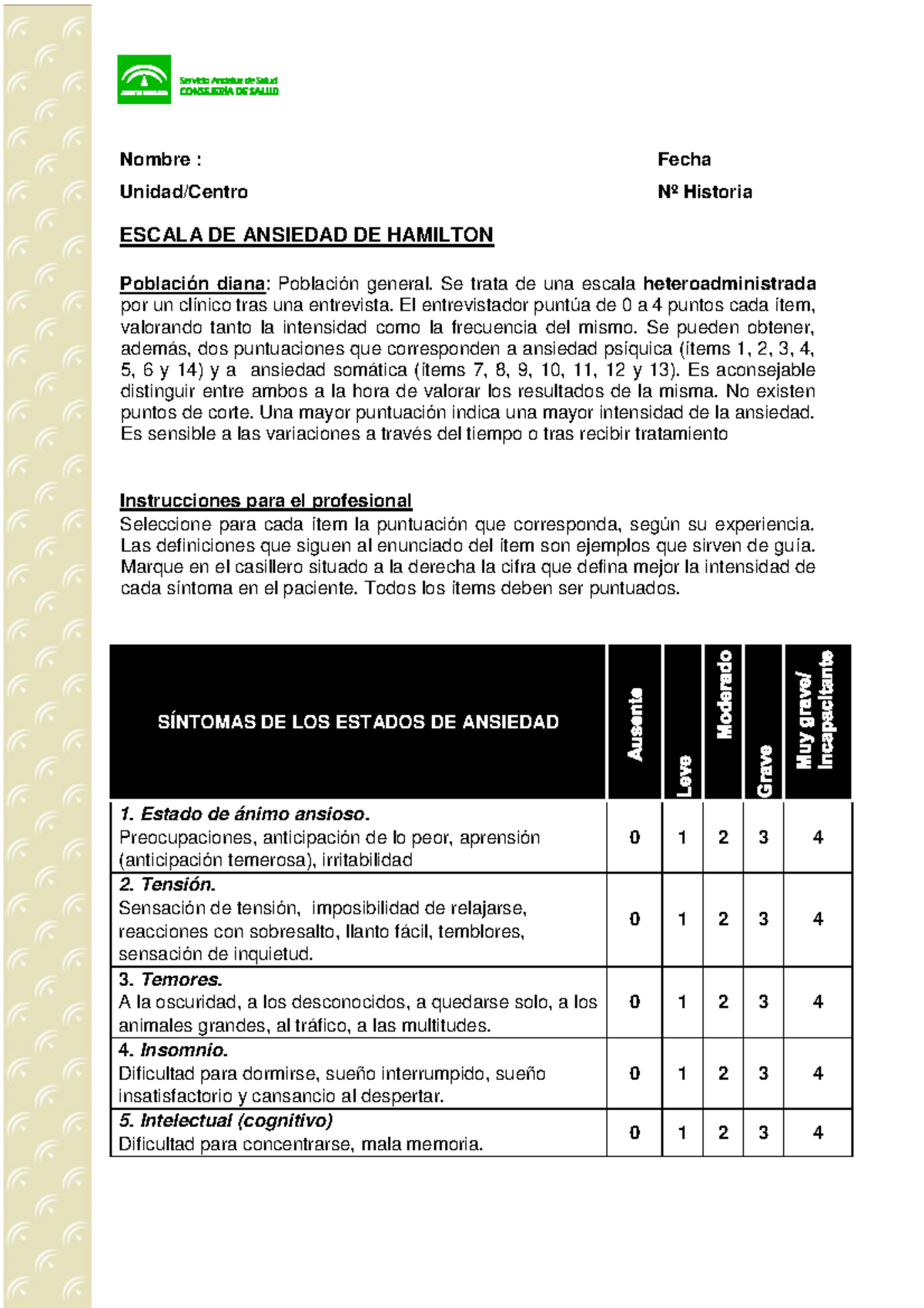 Escala de Ansiedad de Hamilton - Guía Completa para Evaluación - Document Preview