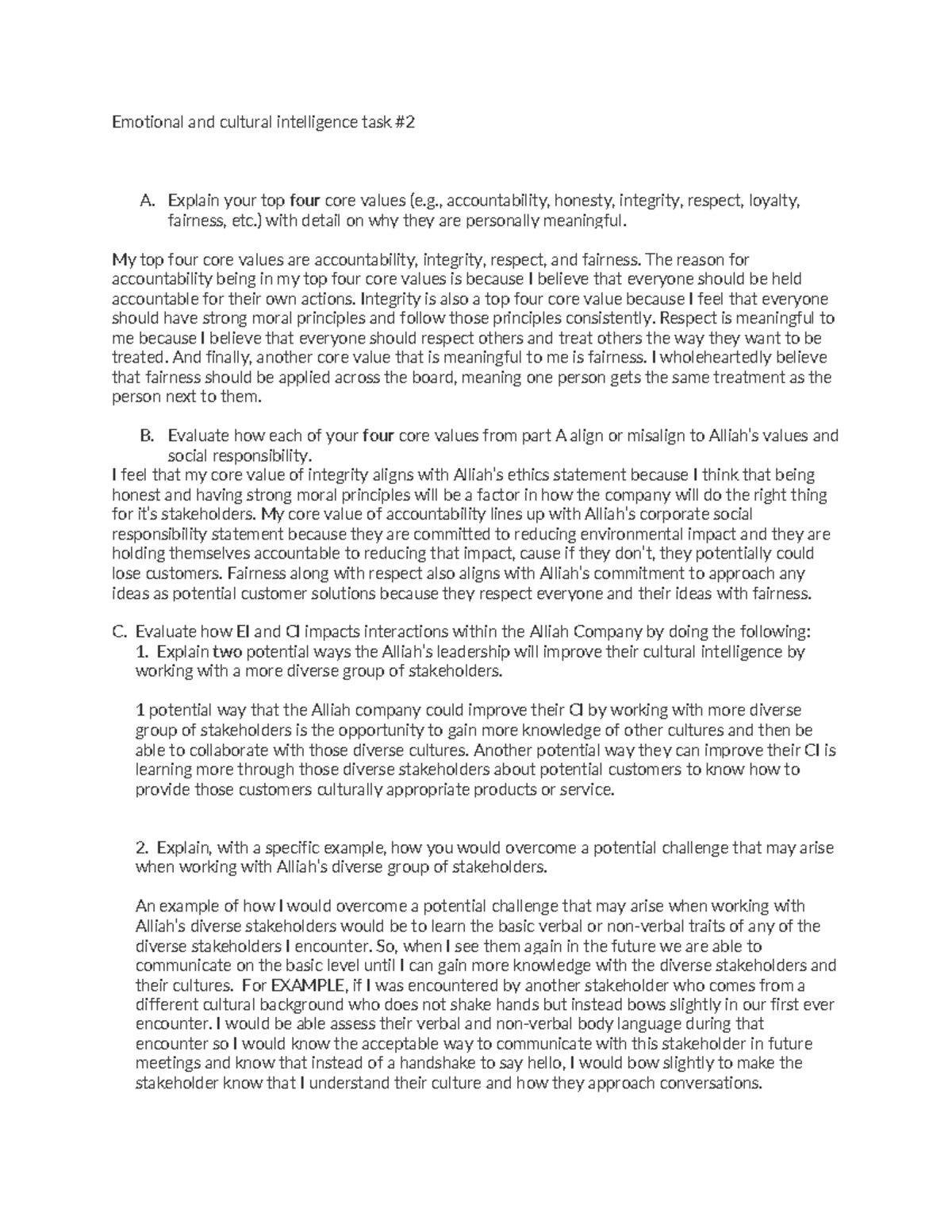 EL task 2 - English comp task 2 - Emotional and cultural intelligence ...