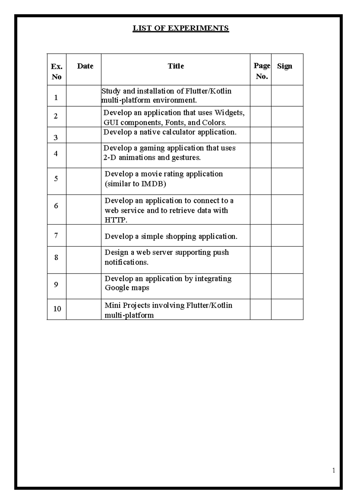 LIST OF EXPERIMENTS FOR ANDROID DEV (MAD) - Studocu