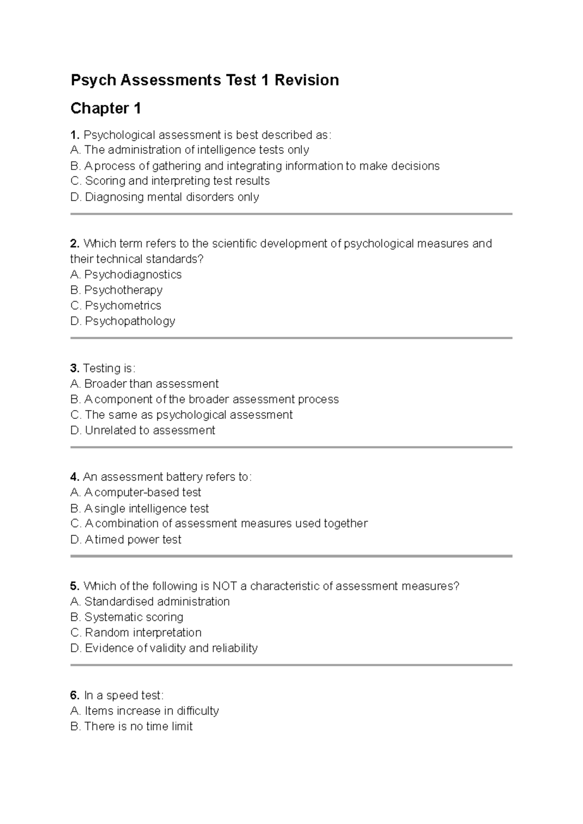 Psych Assessments PSY101 Test 1 Revision Notes - Studocu