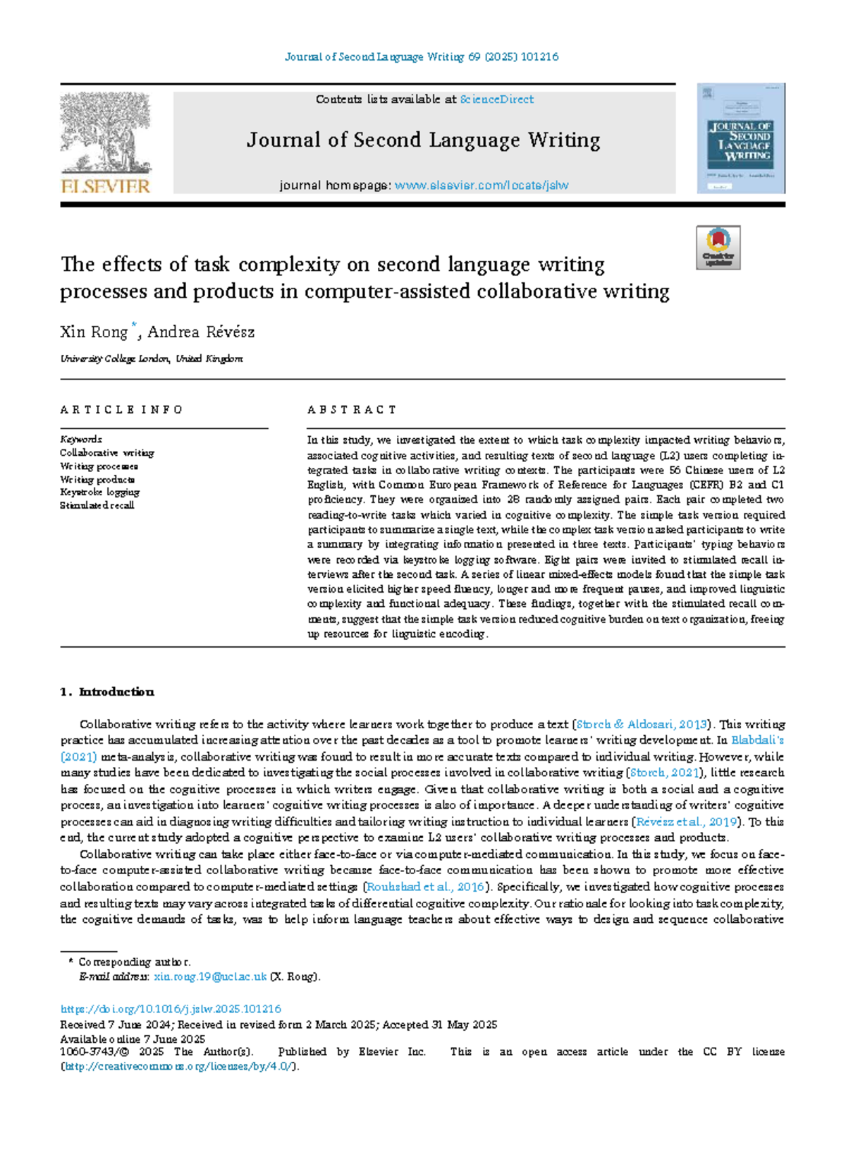 The Effects of Task Complexity on L2 Collaborative Writing Processes ...